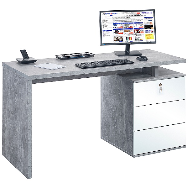 Falco Concrete Grey Computer Desk With Sideboard Cheap Falco Concrete