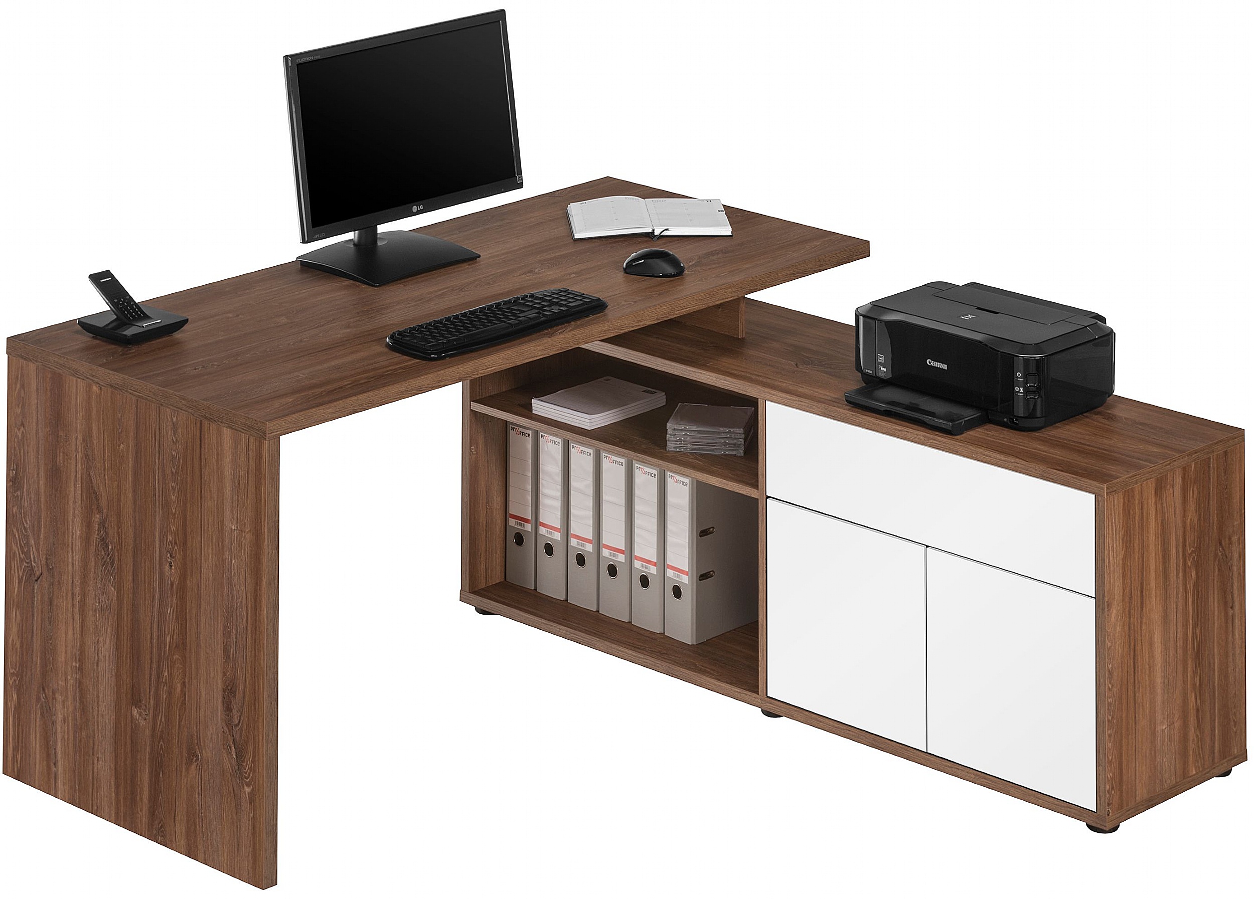 Naples Corner Computer Desk Dark Oak/ White Gloss Home Computer Desks