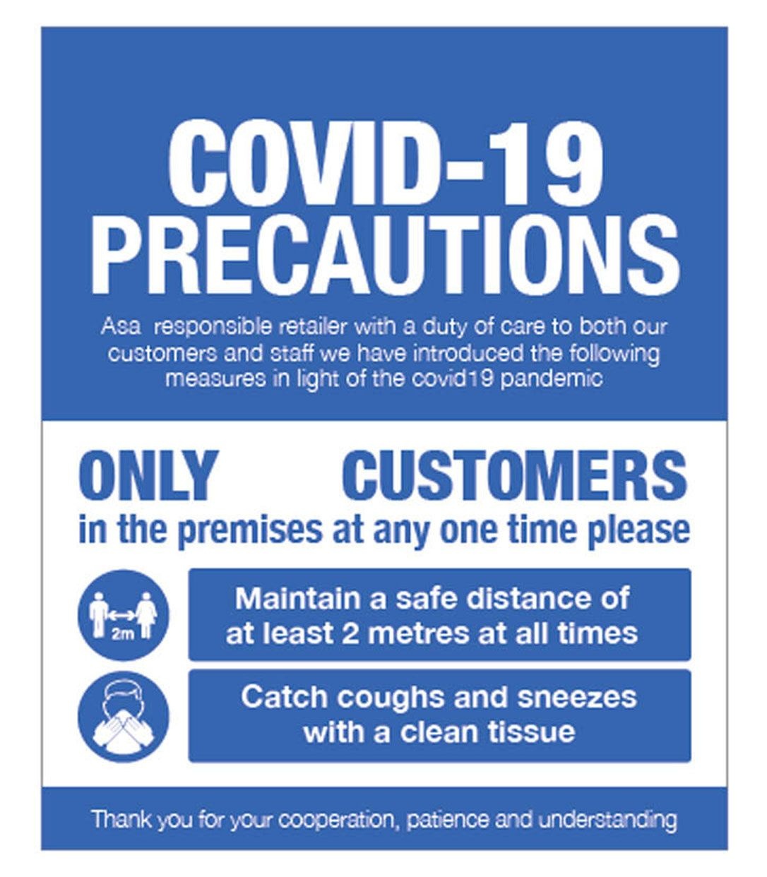 Covid 19 Precautions - Shop Window Sign 